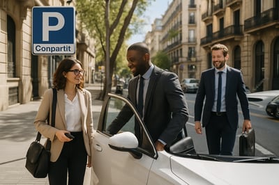 Urban professionals parking in Barcelona using a shared parking spot
